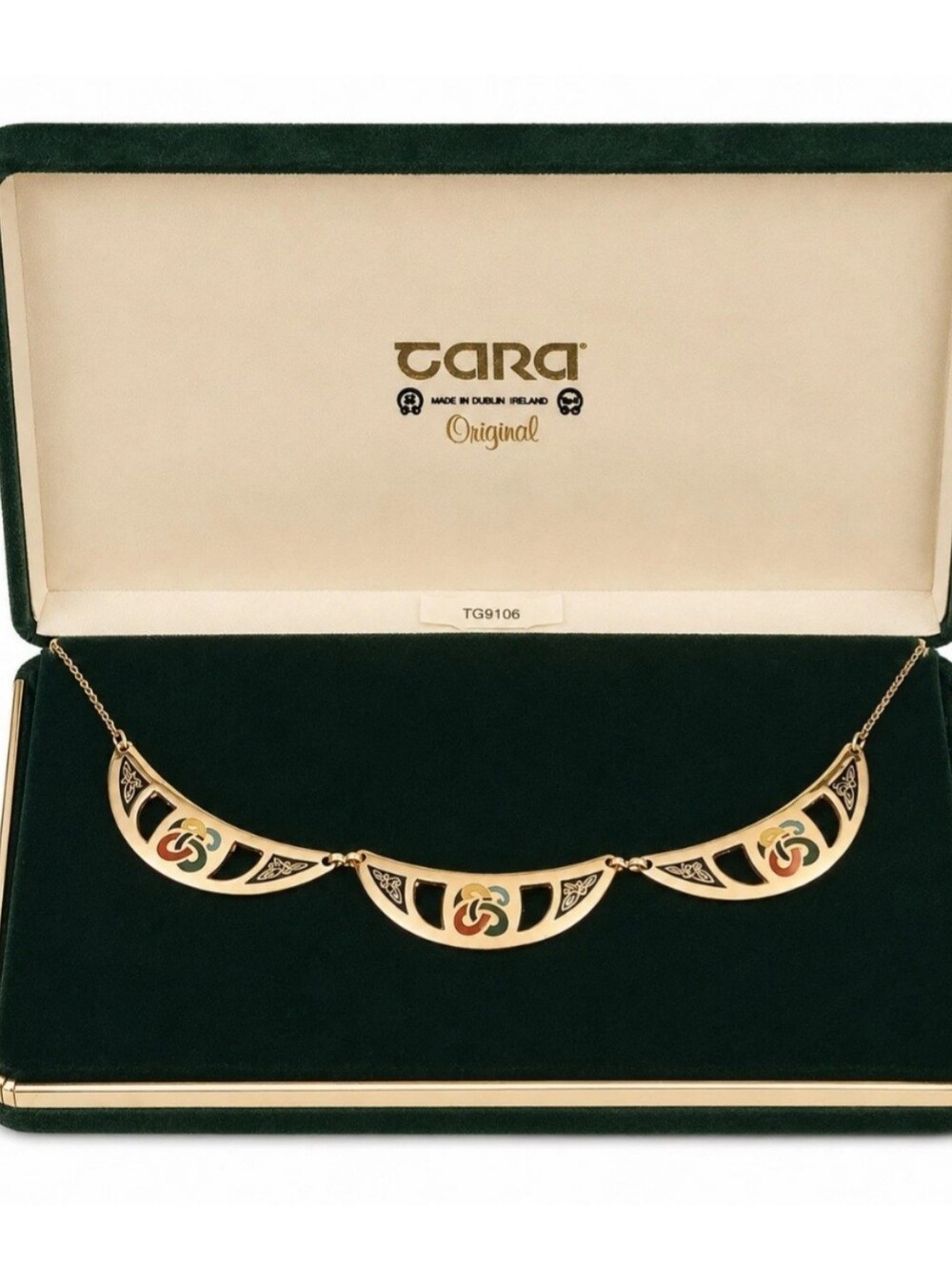 Vintage Tara Ireland Celtic Enamel Gold Tone Choker Necklace Original Box